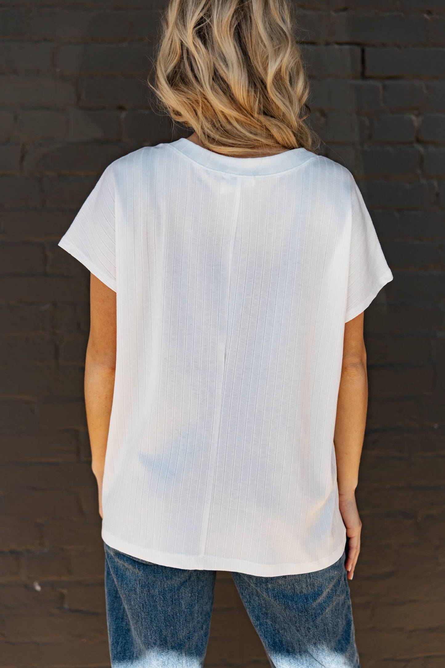 Casual Thick Ribbed V Neck Top