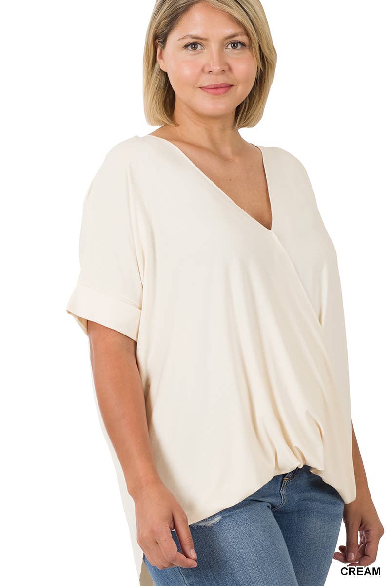 Plus Rayon Draped Front Top
