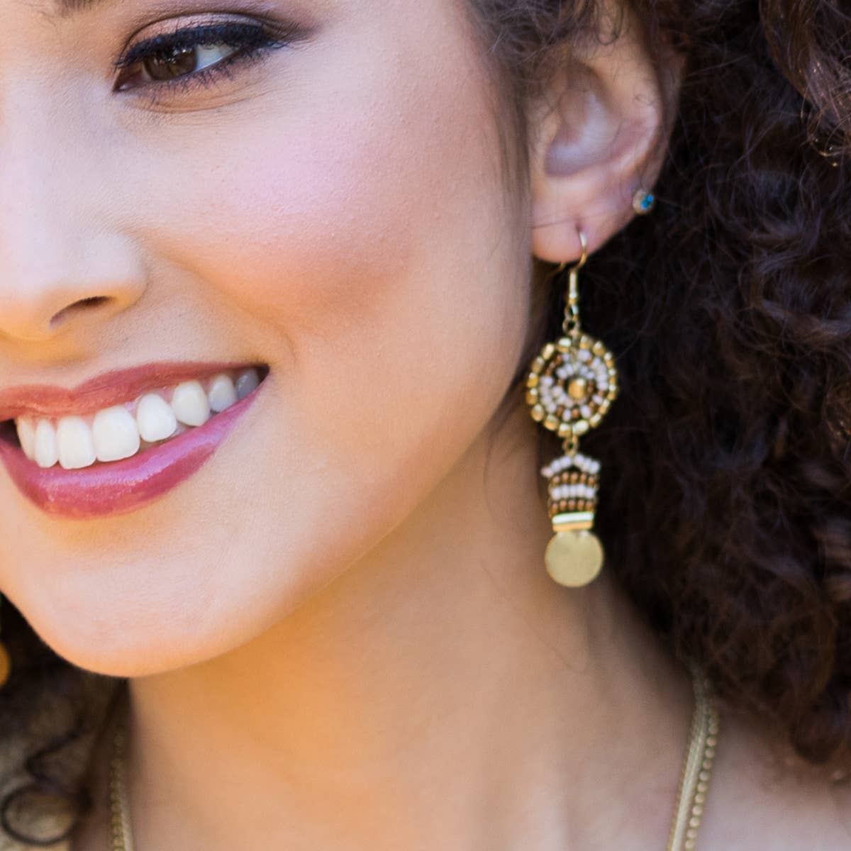 Bead & Gold Disc earrings
