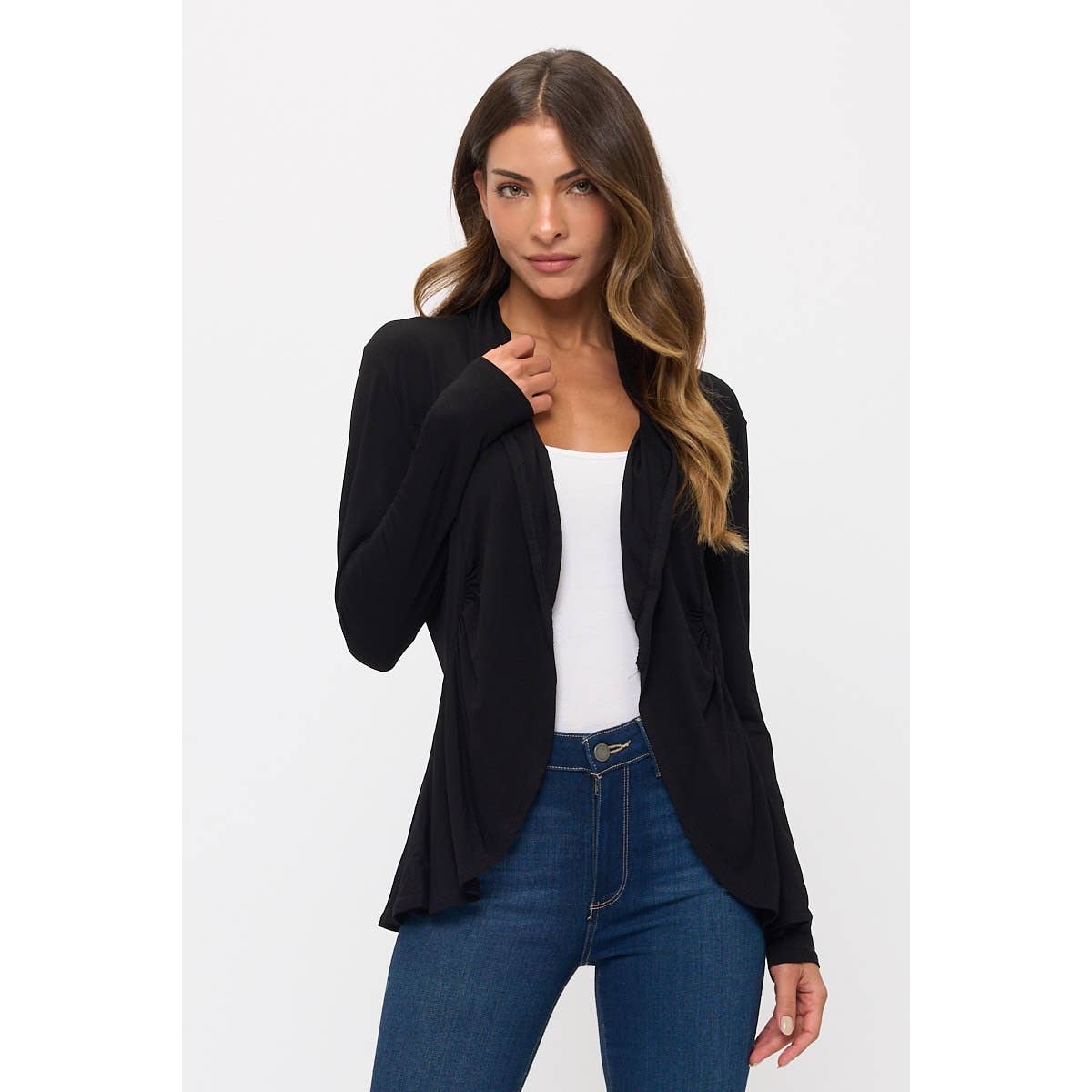 Black Open front high-low cardigan