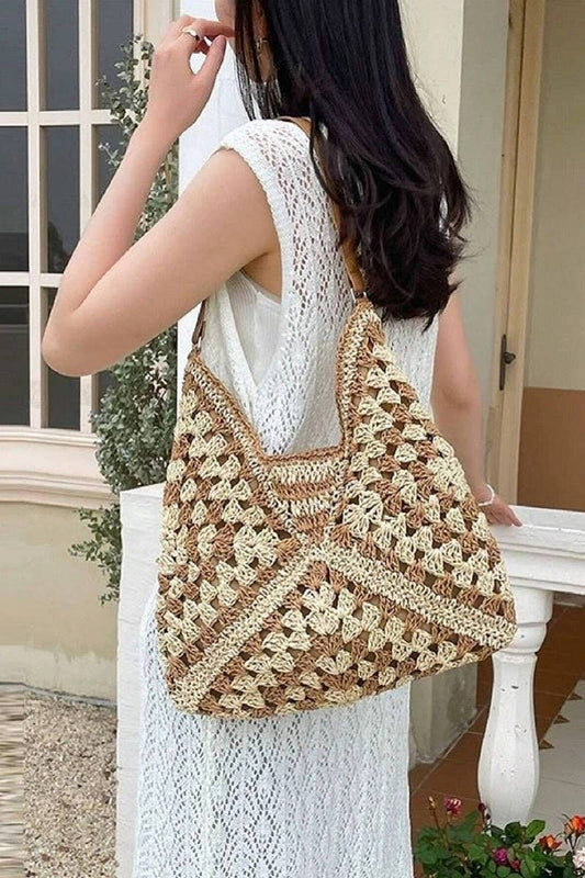 Vintage Woven Straw Crochet Bag