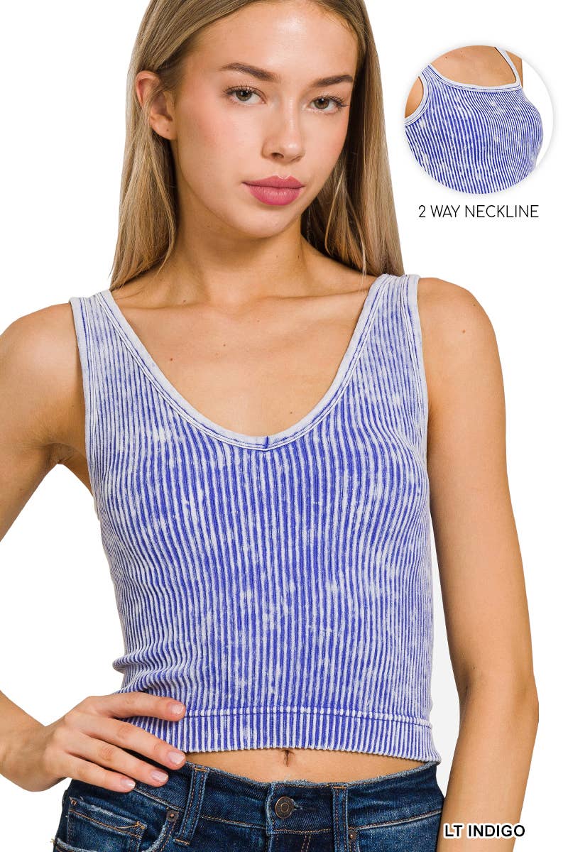 2 Way Neckline Washed Rib Crop Tank