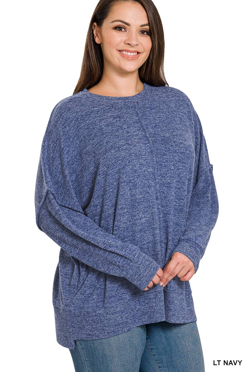 Plus Light navy Brushed Melange Hacci Oversized Sweater