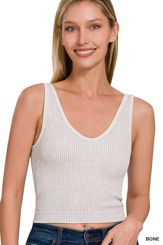 Bone Seamless Rib Crop Tank w/ Removable Bra