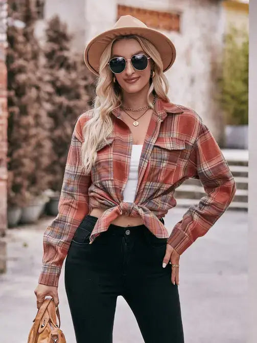 Oversized buttondown plaid top