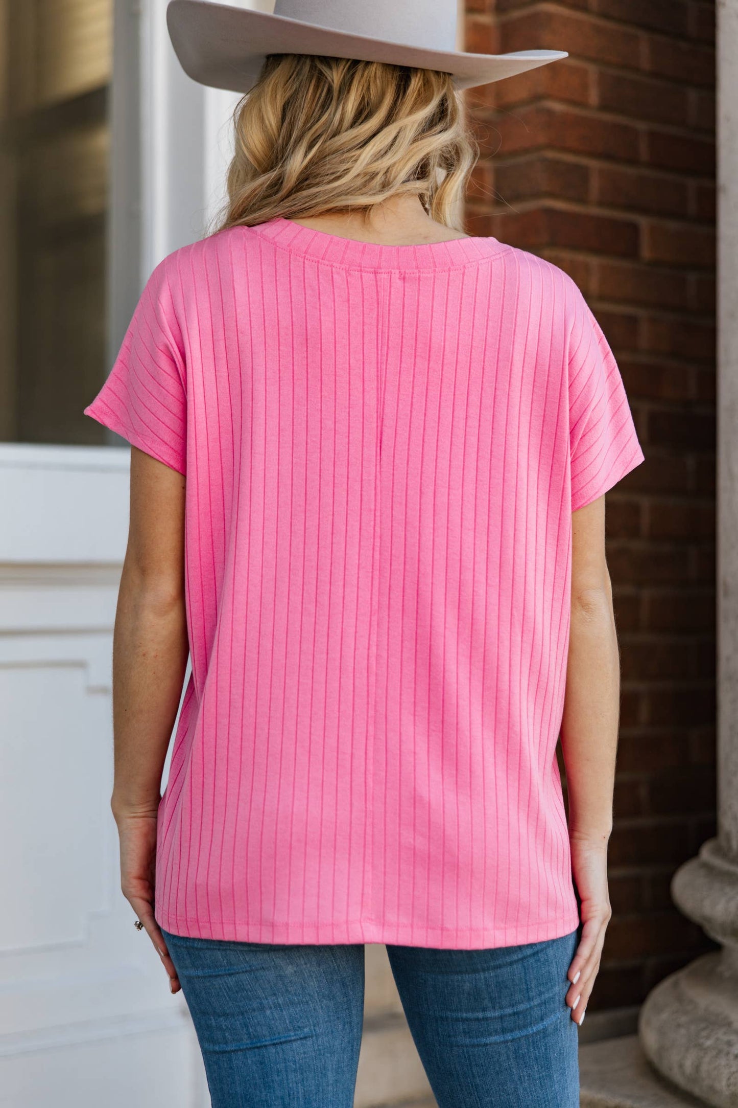 Casual Thick Ribbed V Neck Top