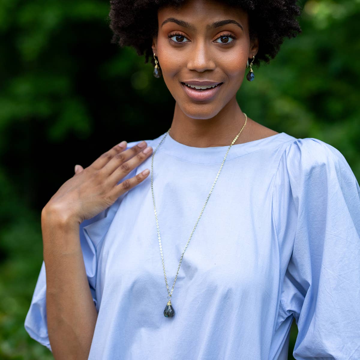 Gold-Plated Lapis Lazuli Teardrop Necklace