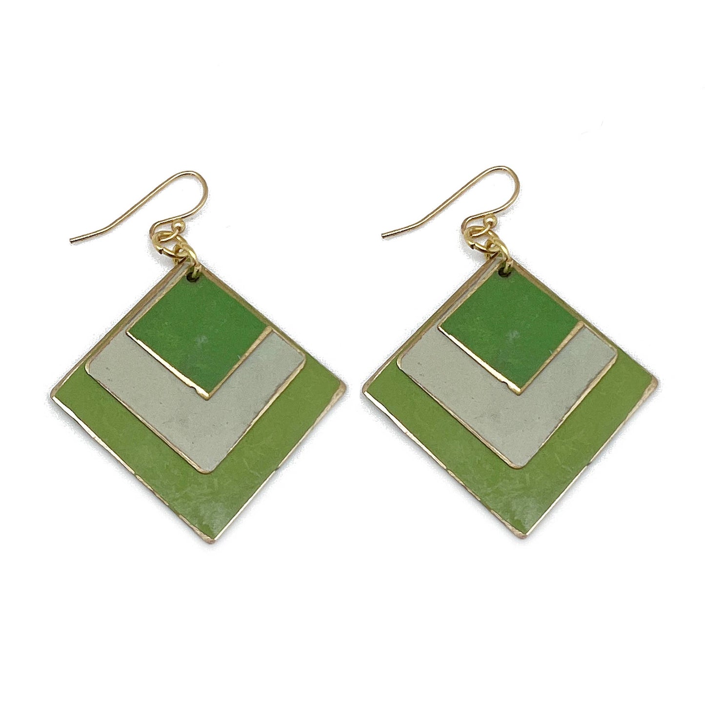 Green Meadow Layered Diamond shape earrings