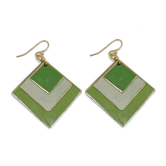 Green Meadow Layered Diamond shape earrings