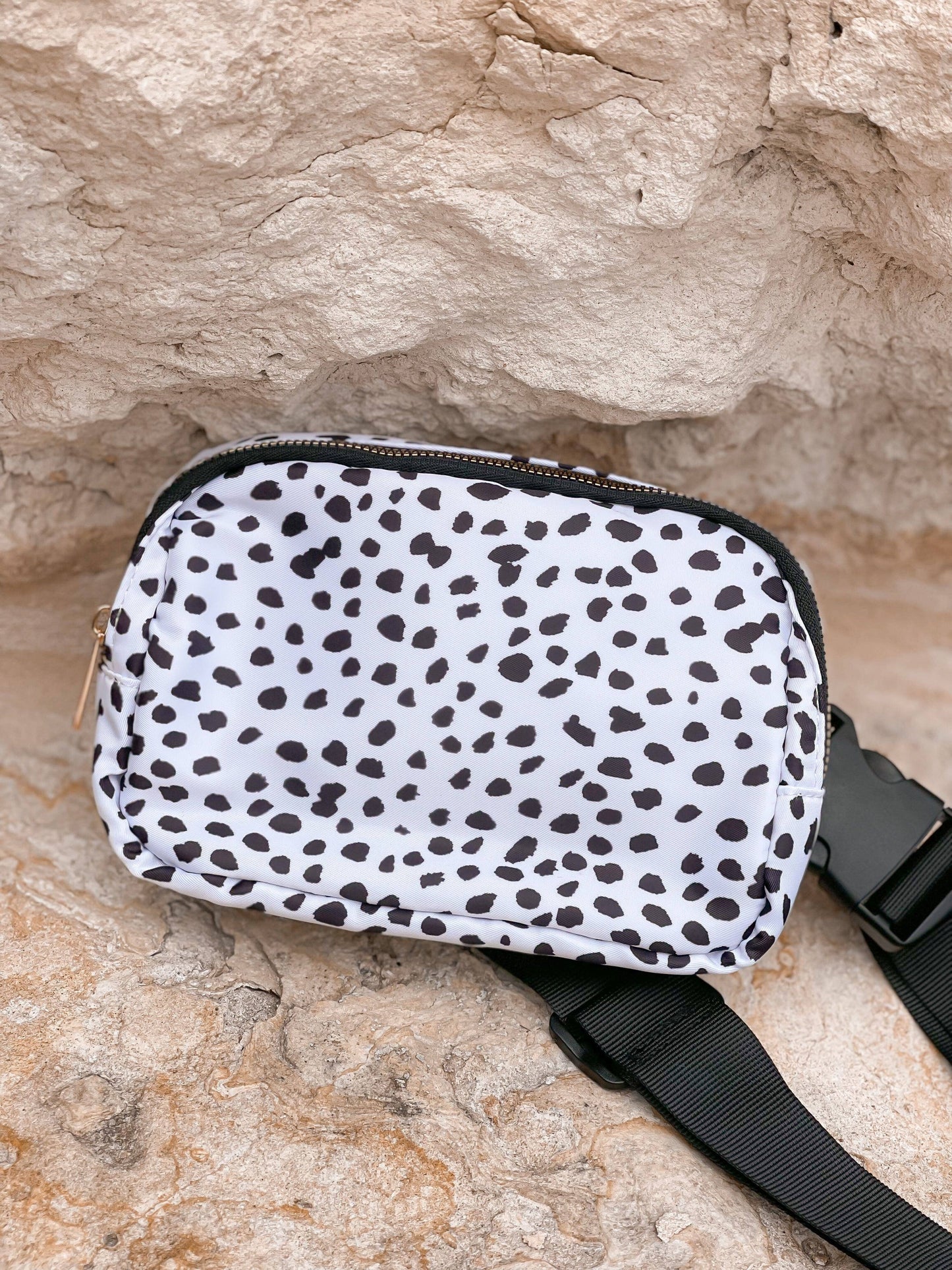 White & Black Spotted Nylon Belt Bag