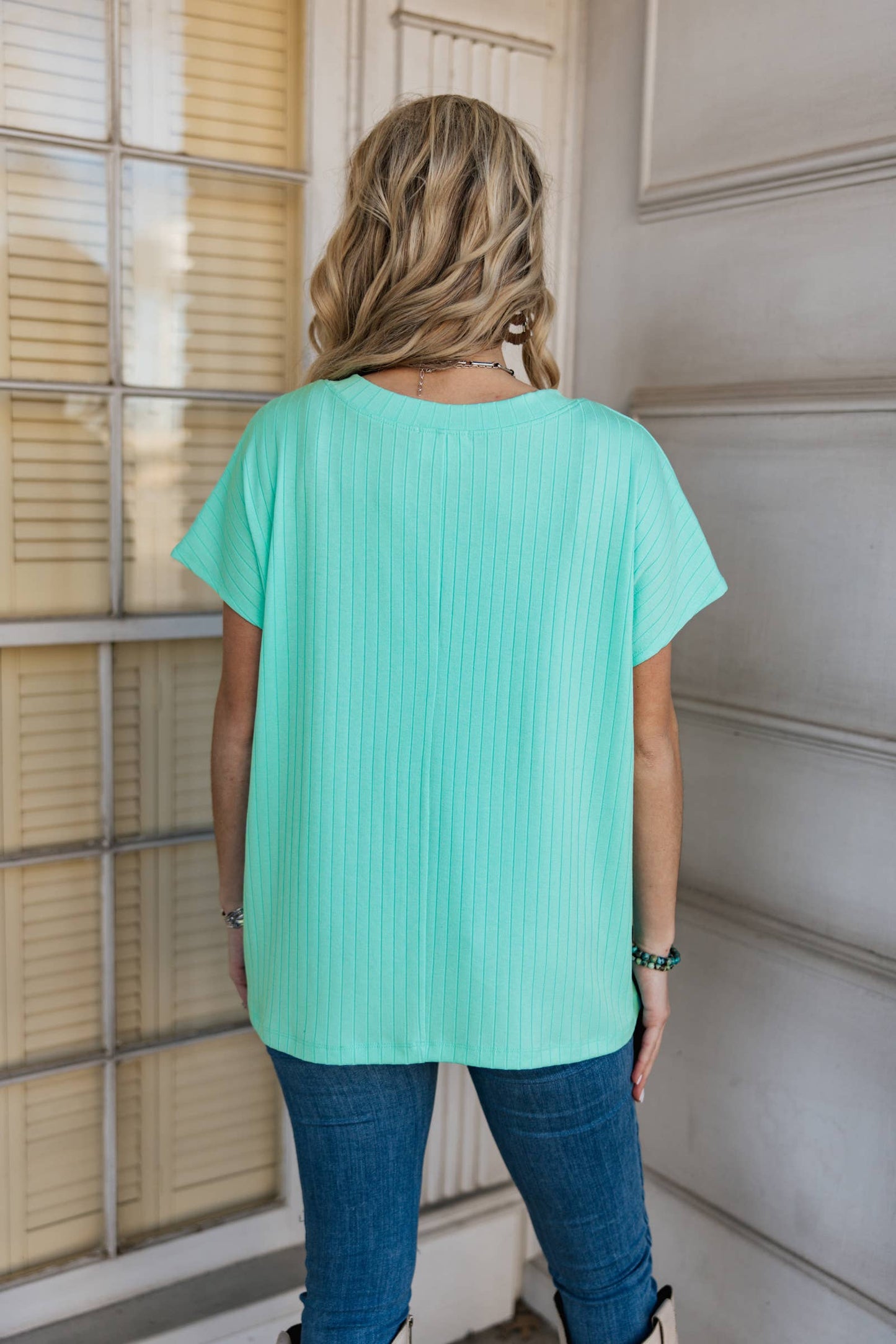Casual Thick Ribbed V Neck Top