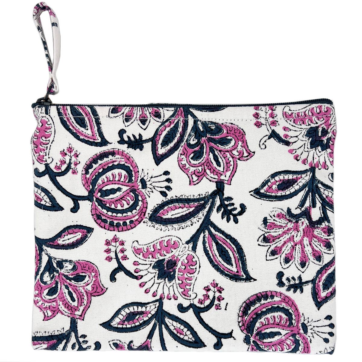 Block Printed Canvas Pouch - Blossoms in Violet