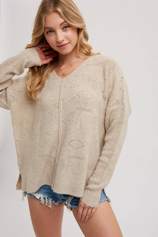 V-Neck Knit Sweater - Recycled Poly Blend