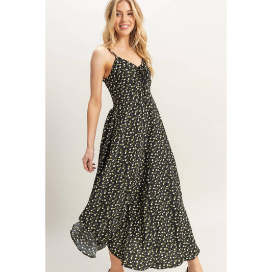 Black Ditsy Floral Print Dress