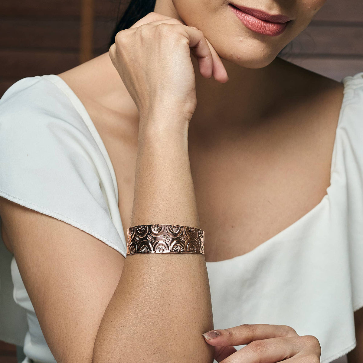 Moon Pattern Copper Cuff- Handcrafted Textured