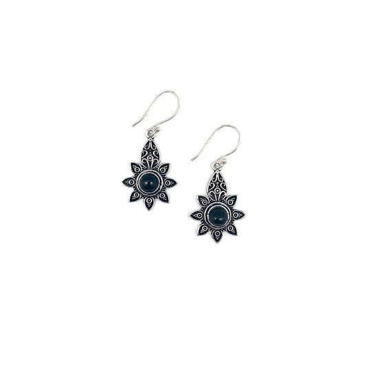 Silver Dark Petal Frame with Black Onyx Earrings