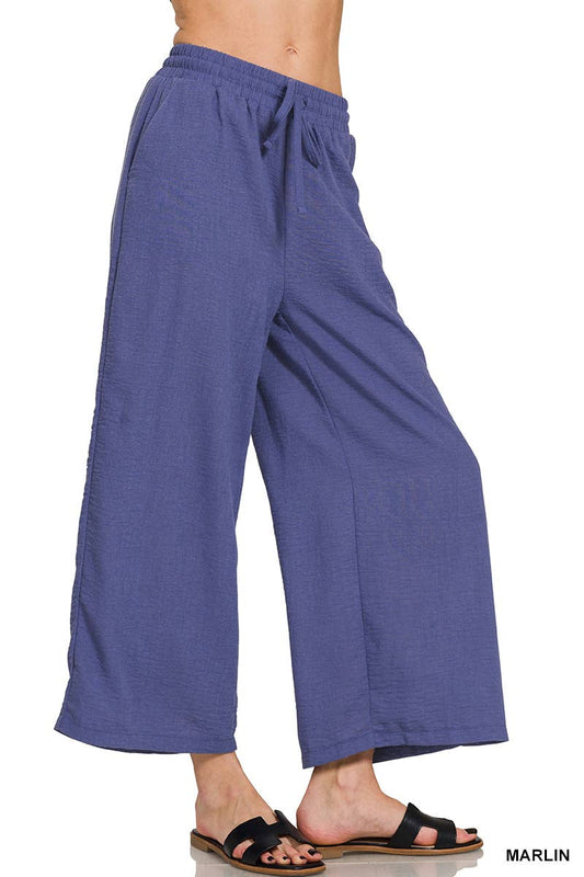 Drawstring Waist Wide Pants