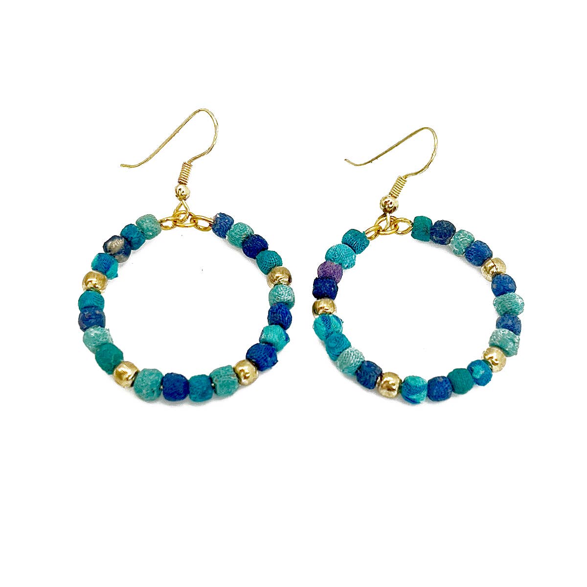 Aasha Aqua Small Beaded Hoop Earrings