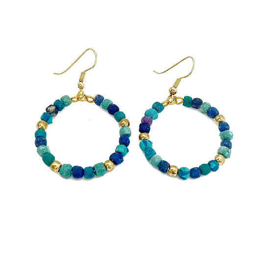 Aasha Aqua Small Beaded Hoop Earrings