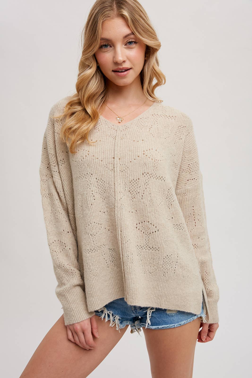 V-Neck Knit Sweater - Recycled Poly Blend