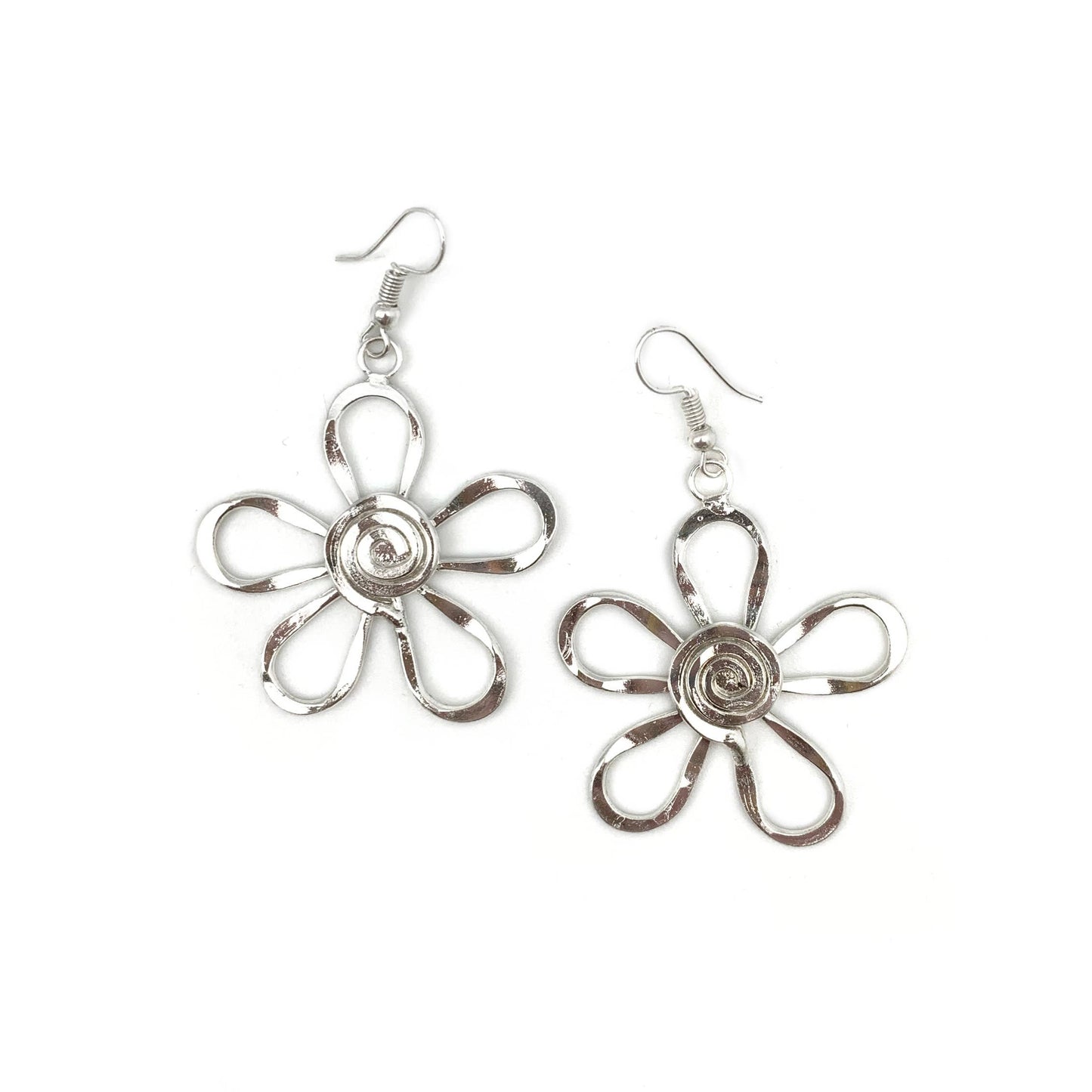 Spiral Center Flower- silver plated earrings