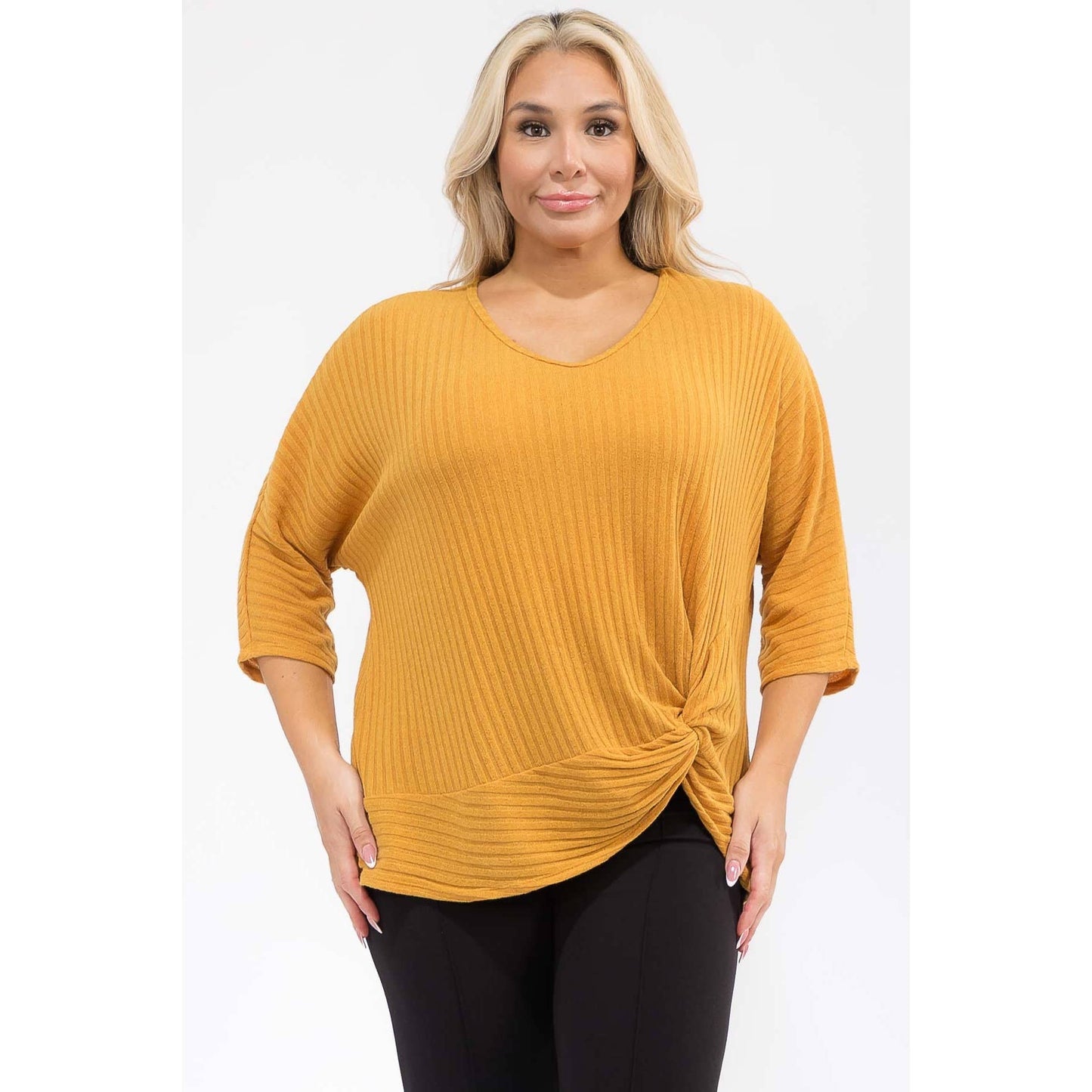Cognac plus rib knit twist top