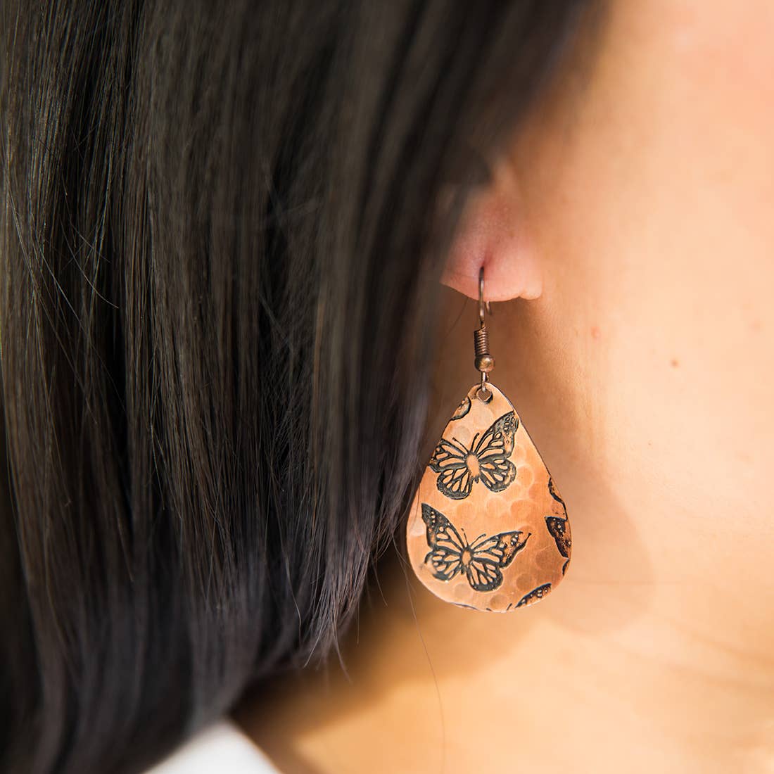 Butterflies Copper Engraved Earrings