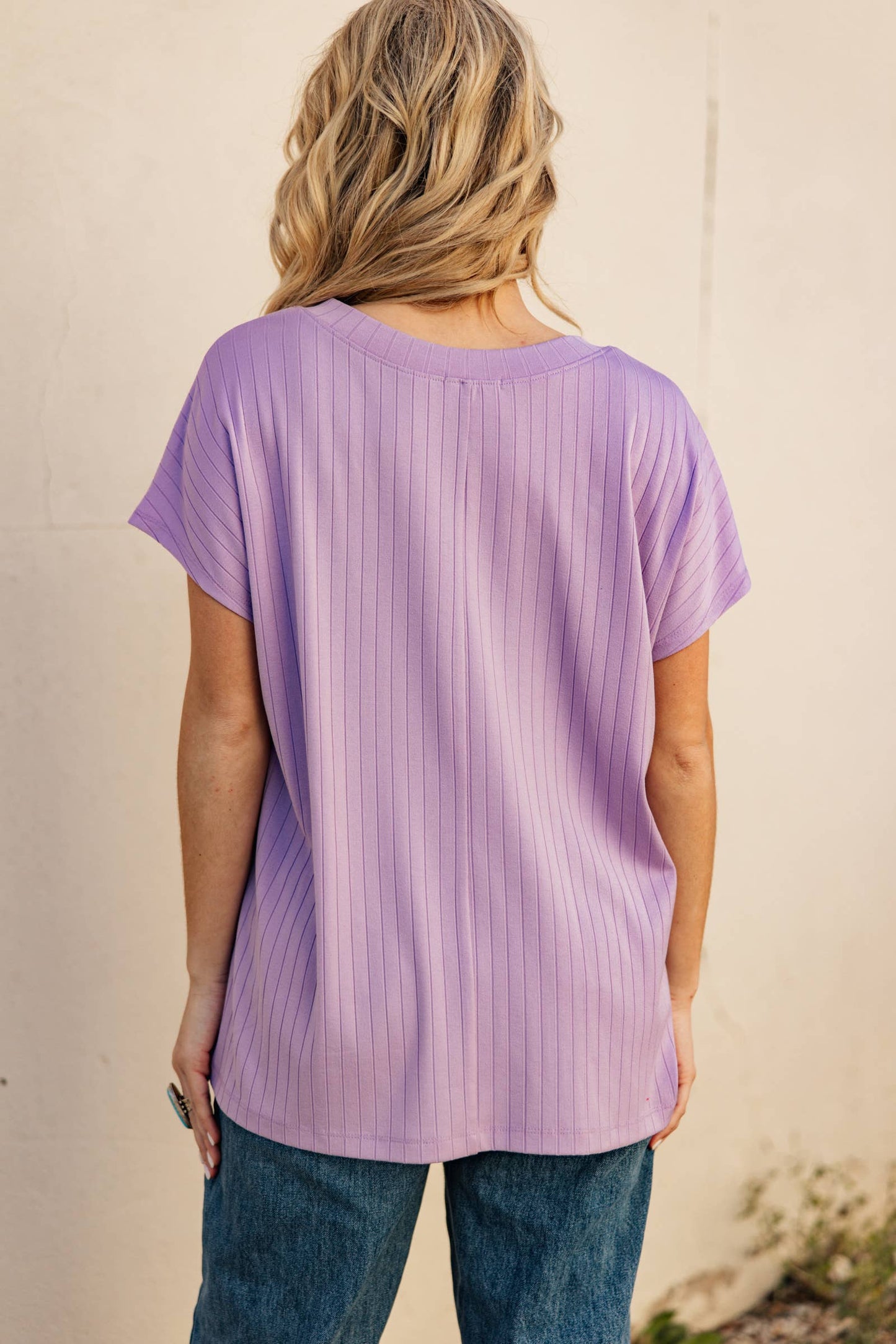 Casual Thick Ribbed V Neck Top