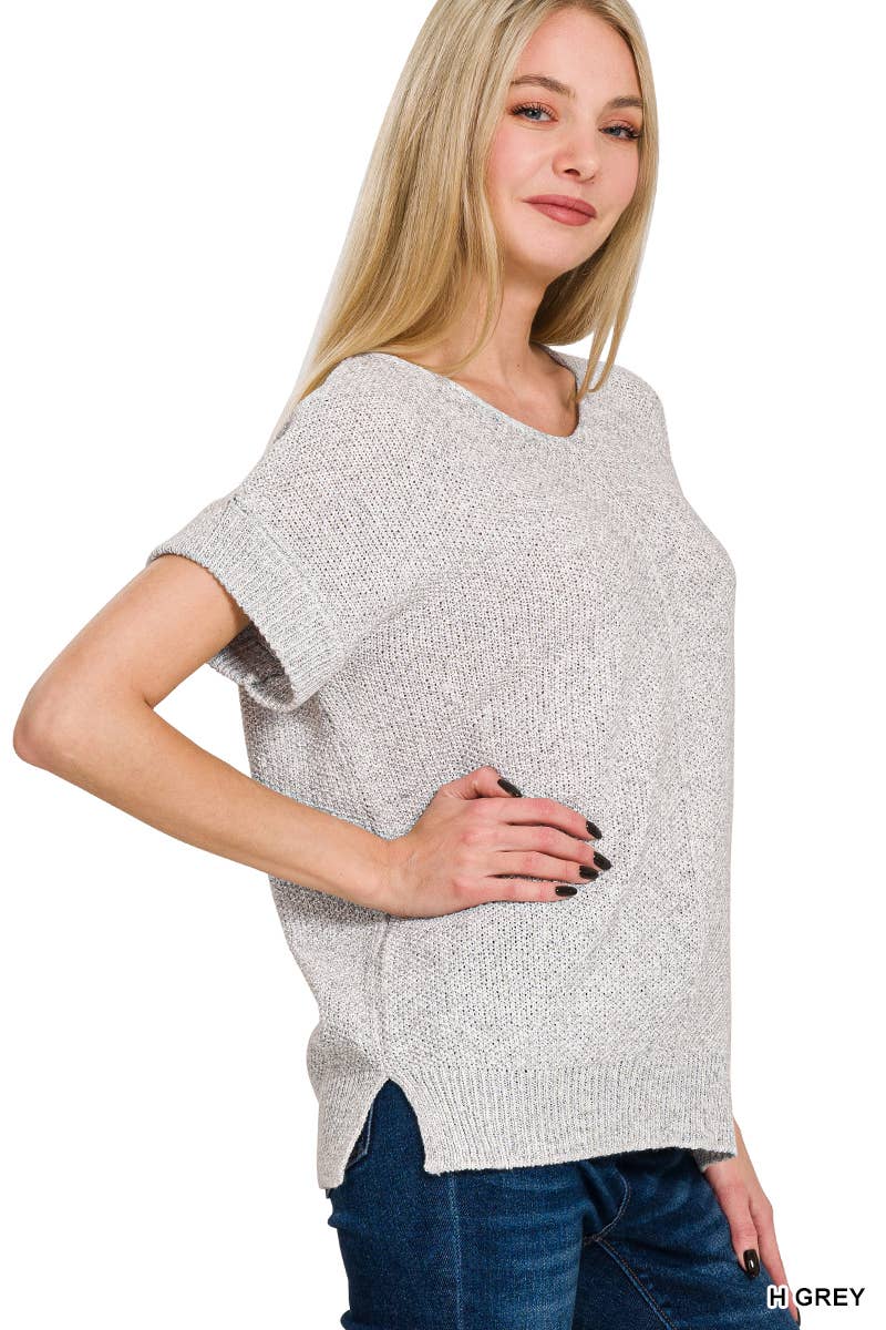 Heather Grey Center Seam Short Sleeve Top
