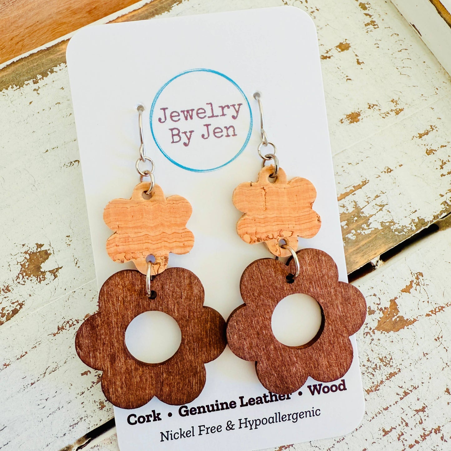 Wood Flower Earrings