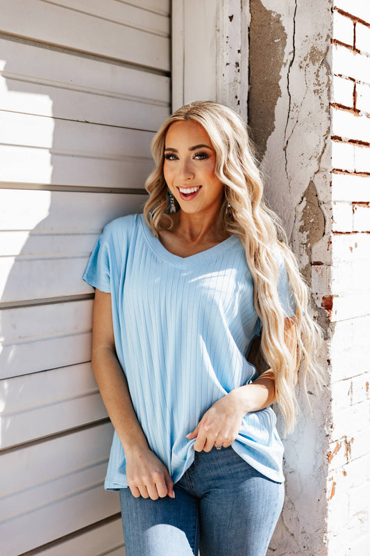 Casual Thick Ribbed V Neck Top