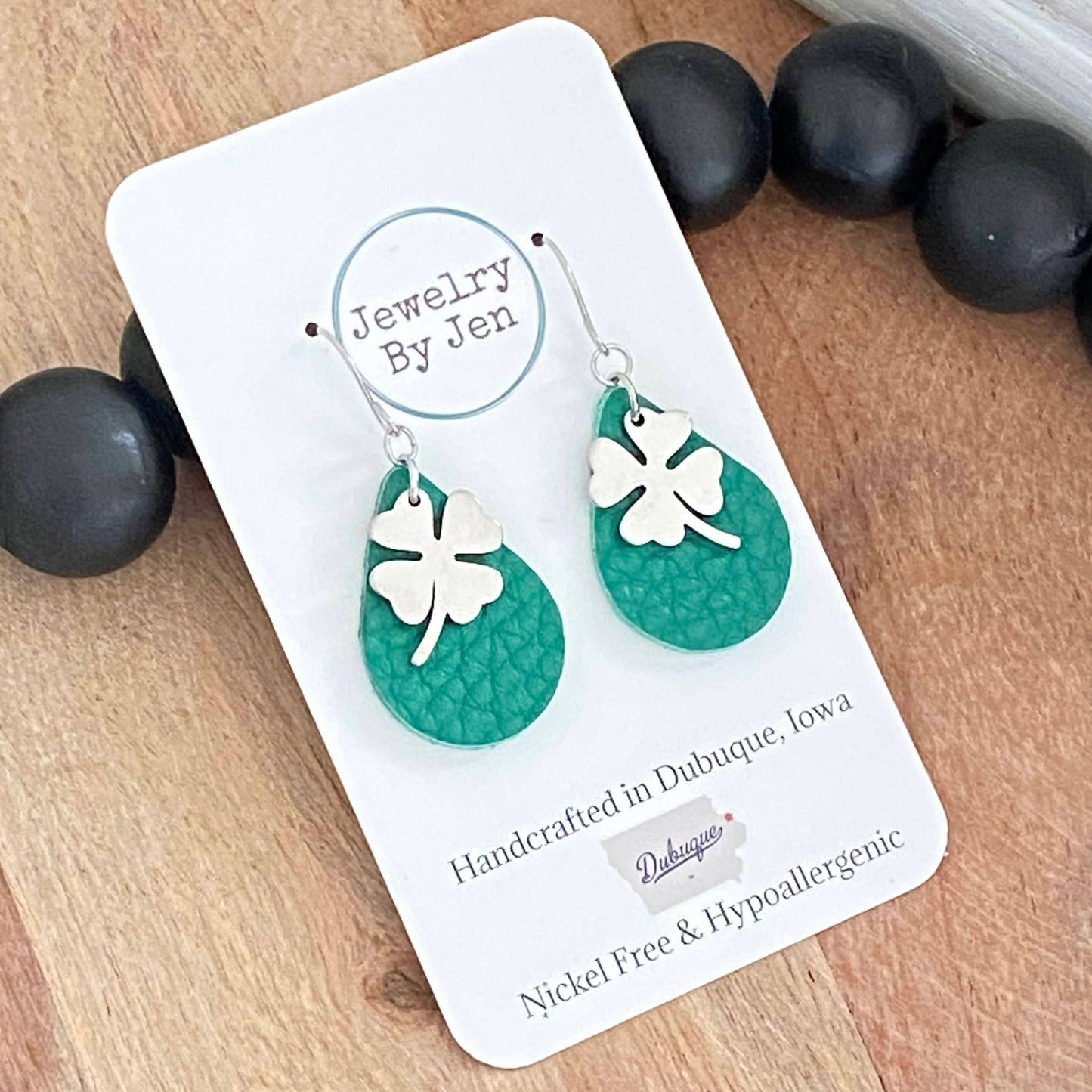 Small Teardrop Earrings: Green w/Shamrock Charm