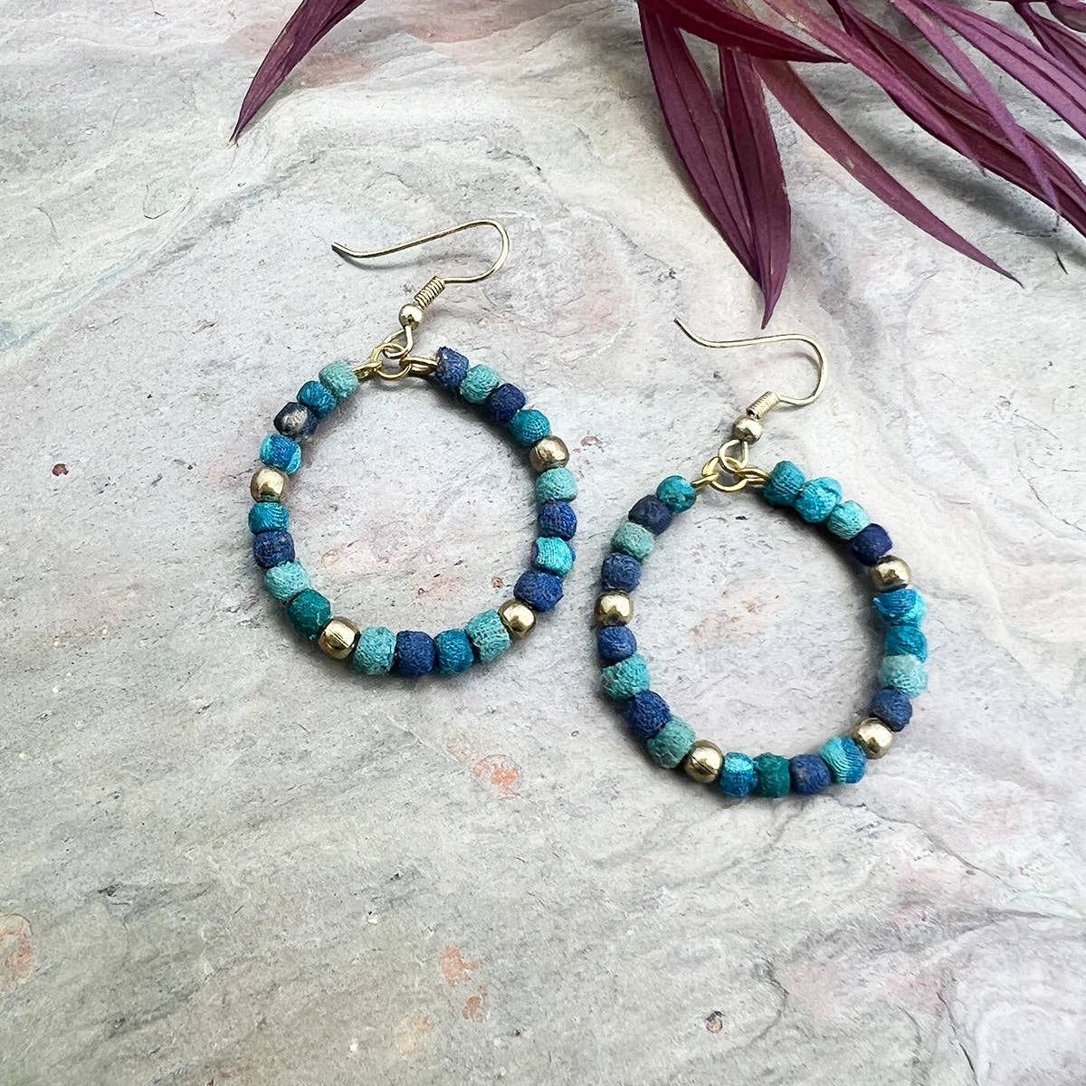 Aasha Aqua Small Beaded Hoop Earrings