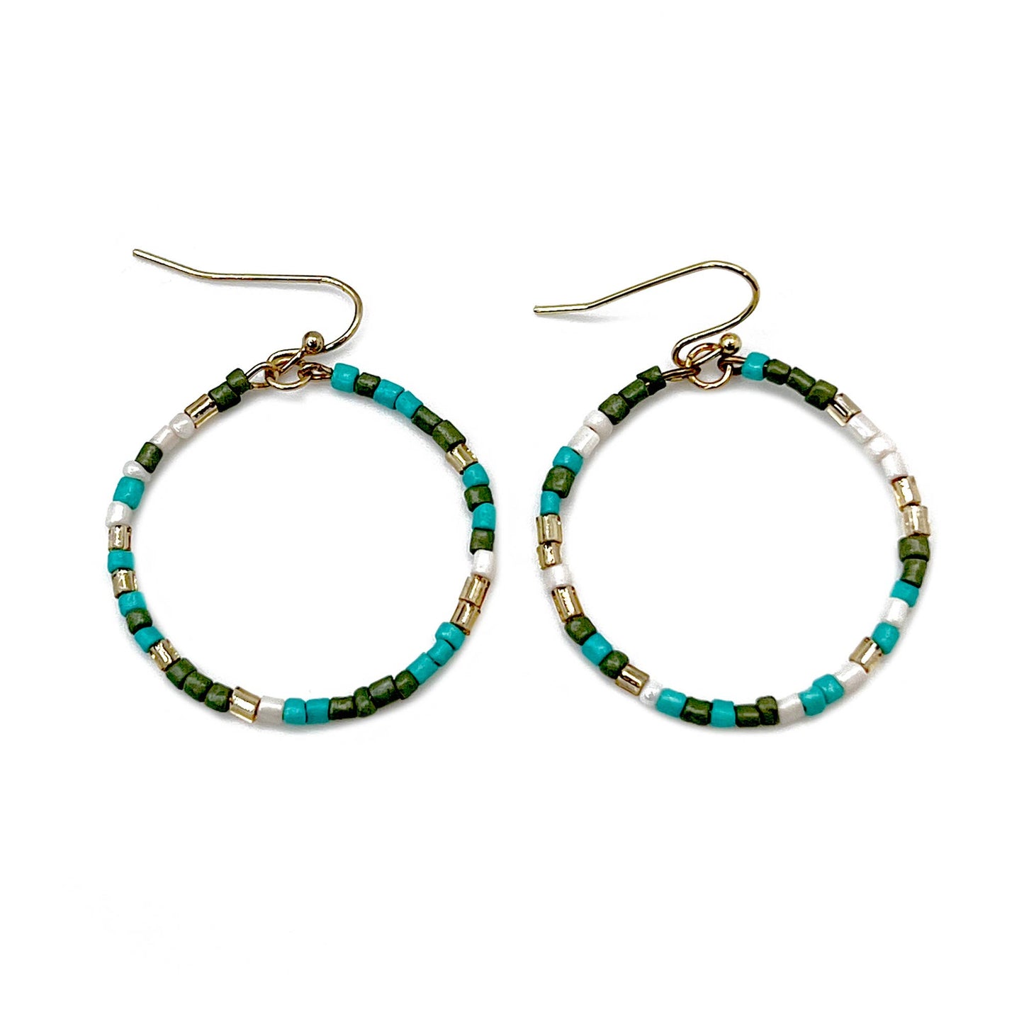 Turquoise water- Seed Bead Hoop Earrings