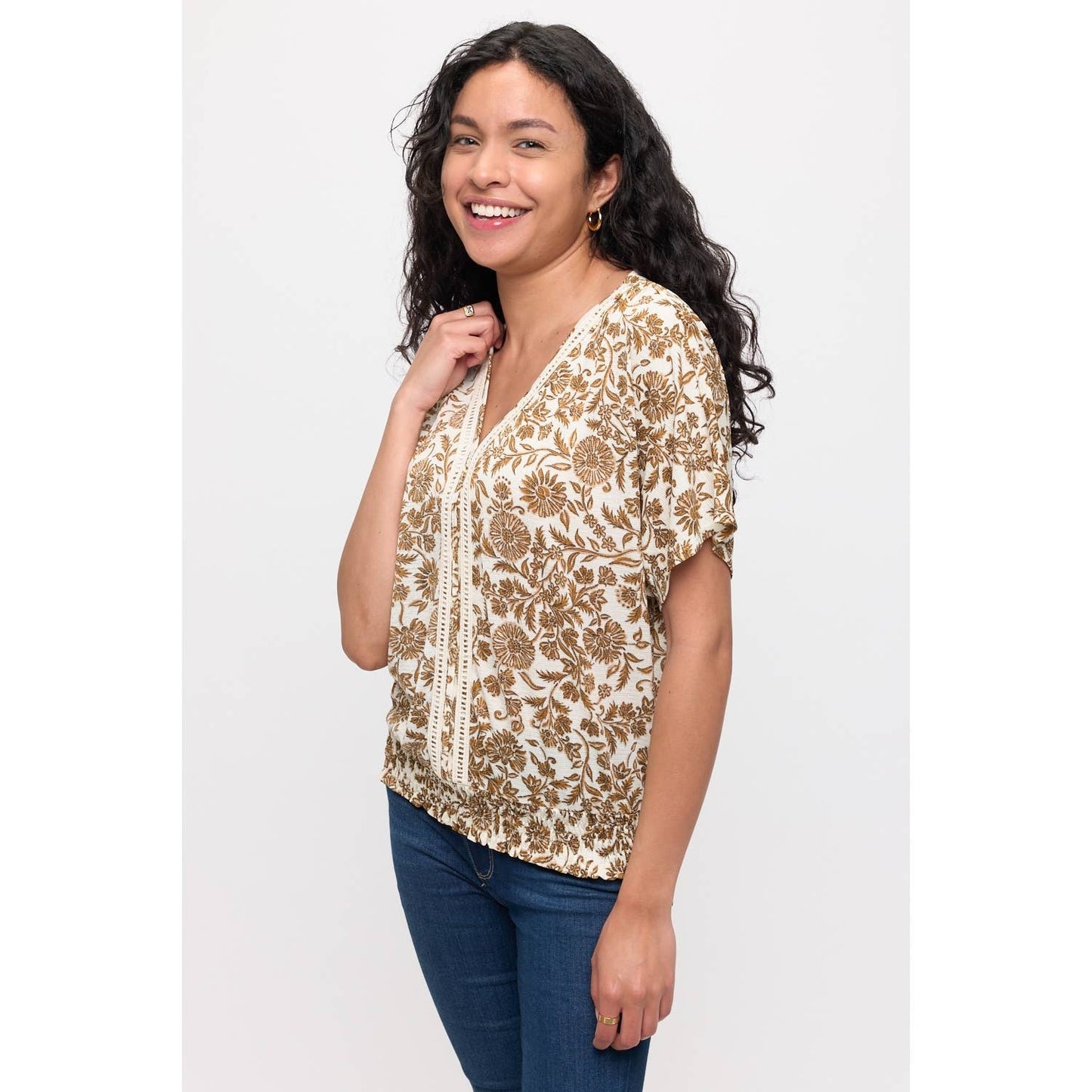 Taupe Floral crochet top