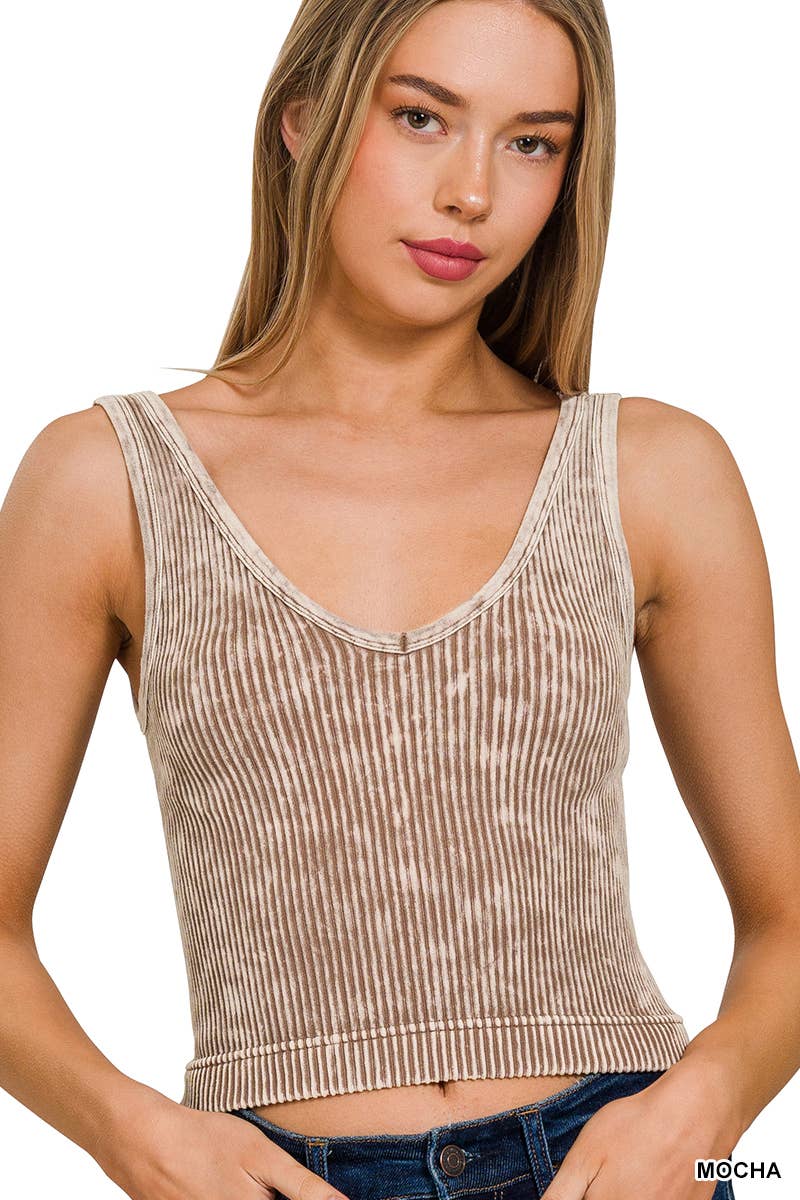 2 Way Neckline Washed Rib Crop Tank