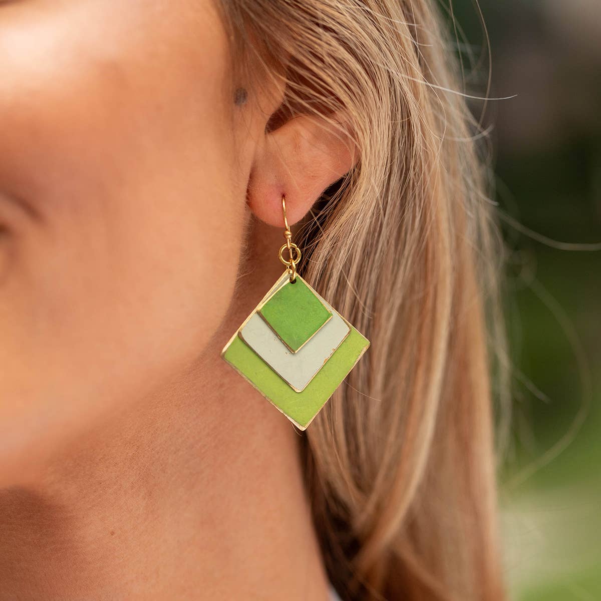 Green Meadow Layered Diamond shape earrings