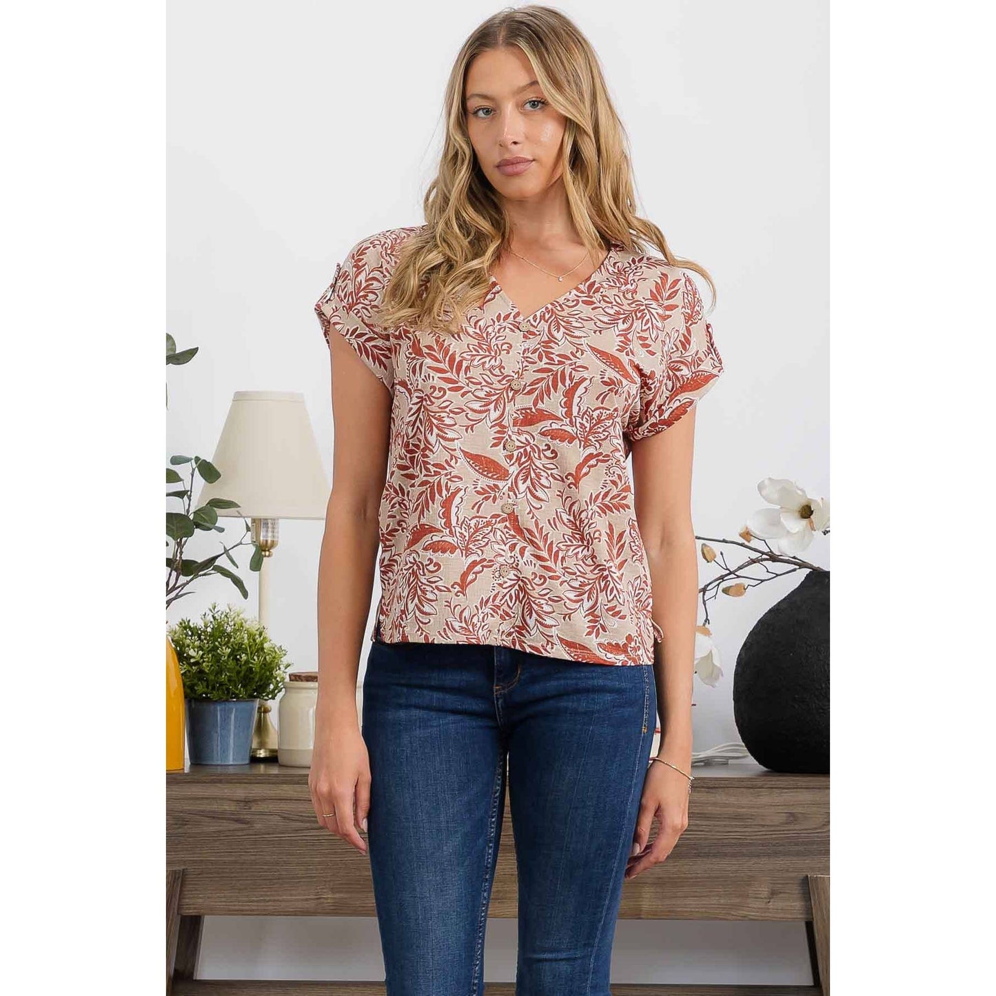 Floral v-neck dolman sleeve top