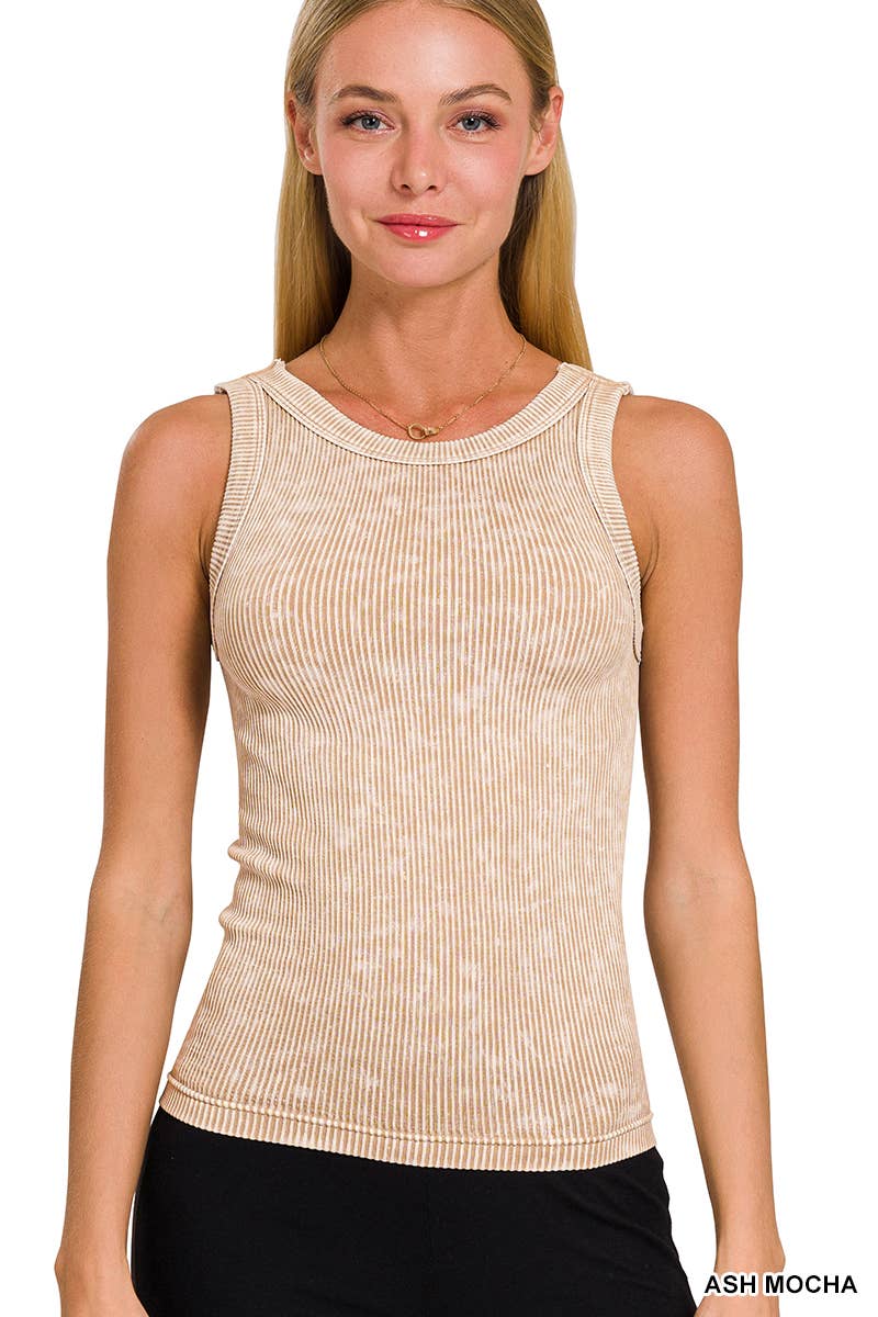 Ribbed seamless tank- 2 way neckline
