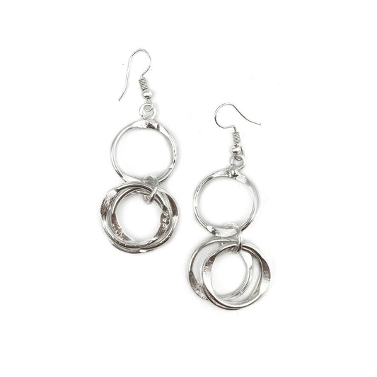 Silver Dangling Hammered Rings earrings