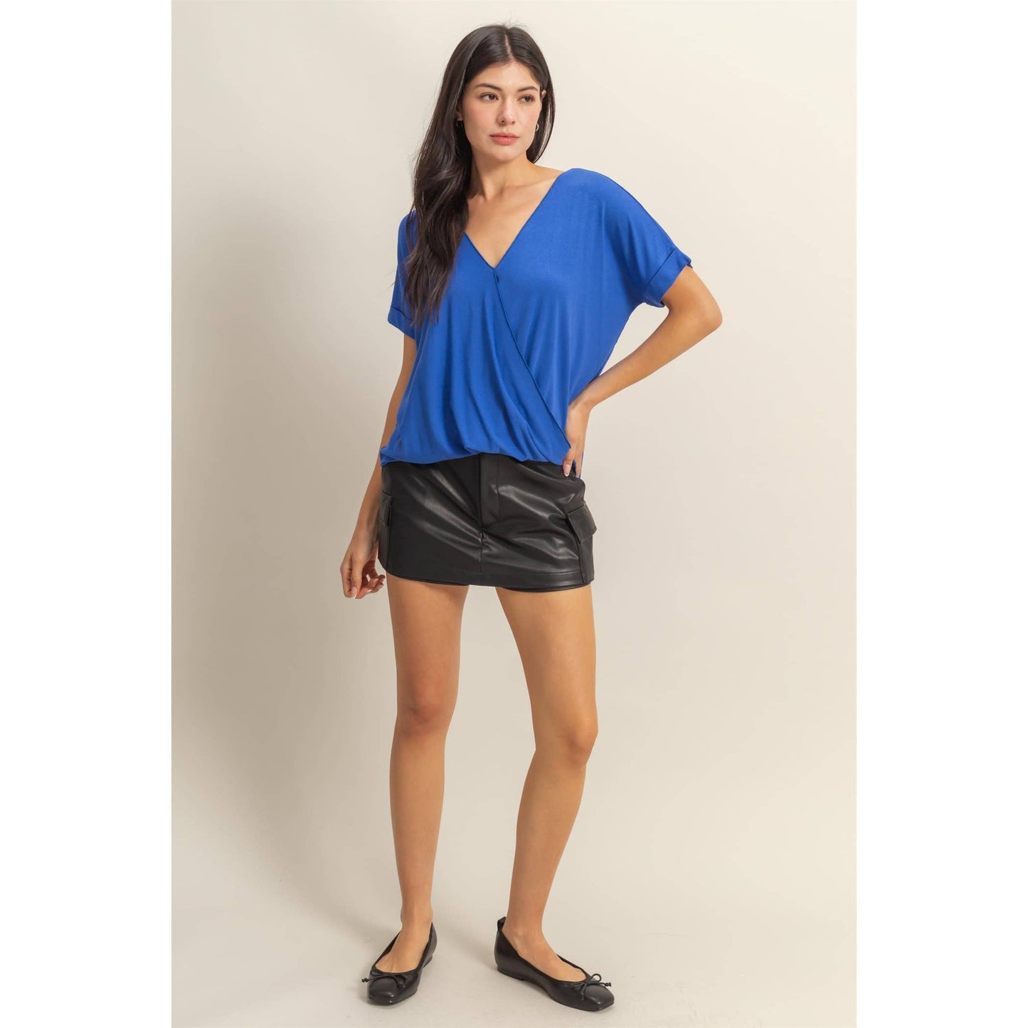 Cobalt Short Sleeve Surplice Top