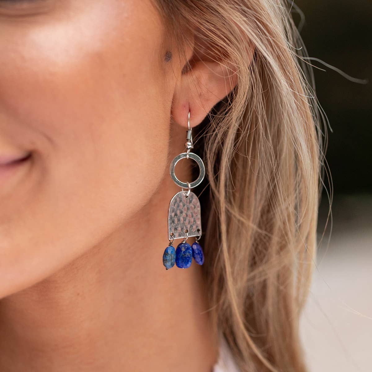 Hammered Silver and Lapis Banjara Earrings
