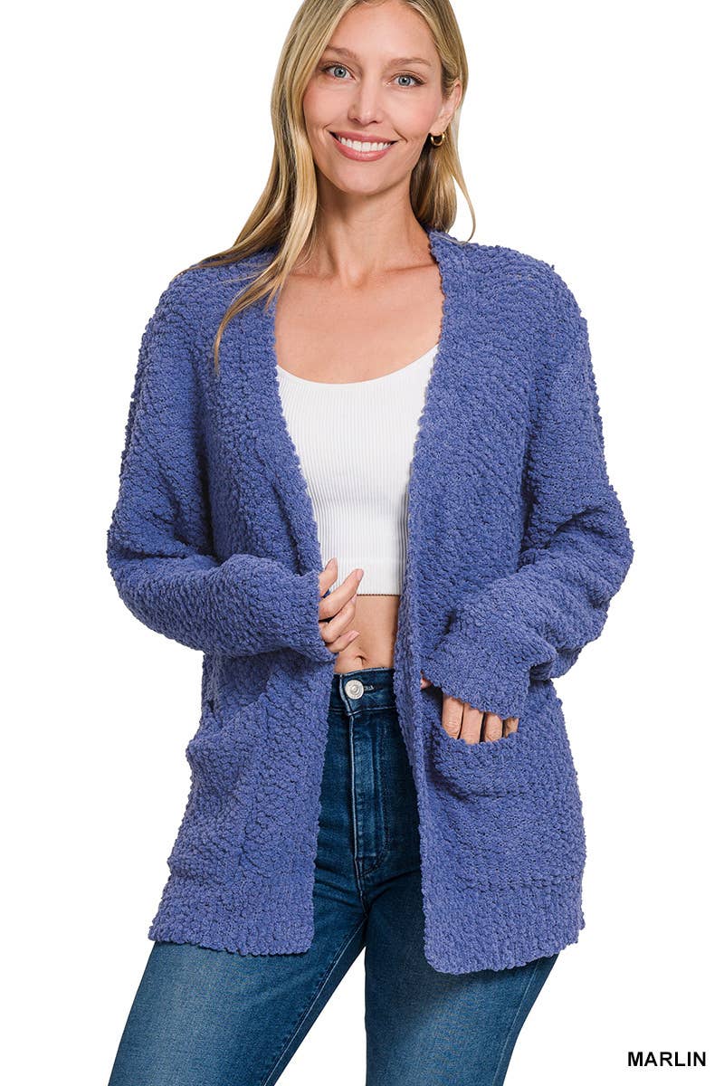 Marlin Popcorn Sweater Cardigan w/Pockets