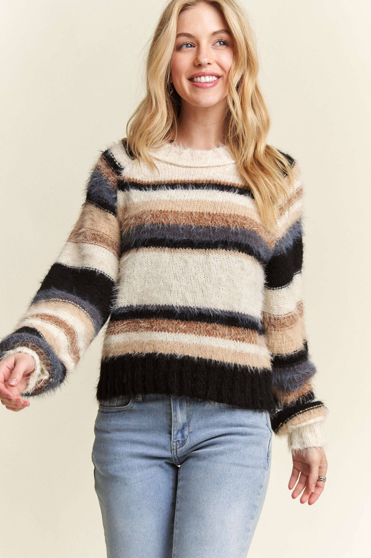 Striped fuzzy sweater top