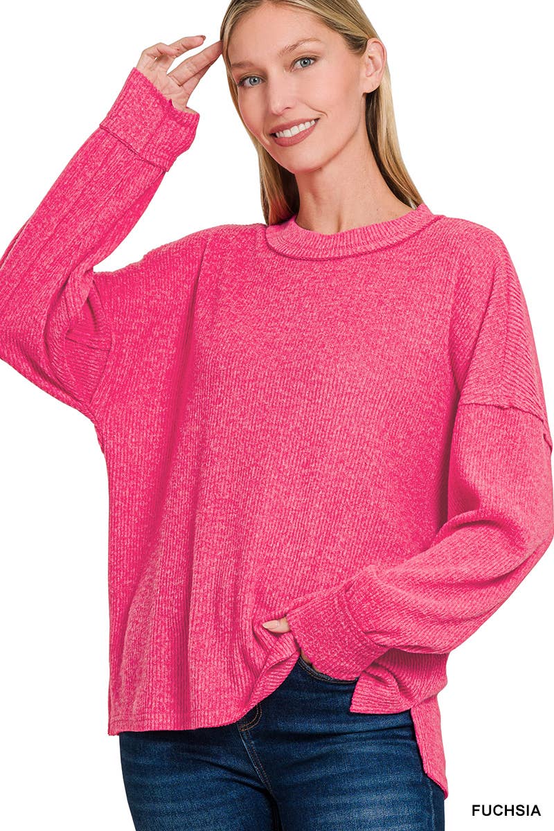 Brushed Ribbed Exposed Seam top