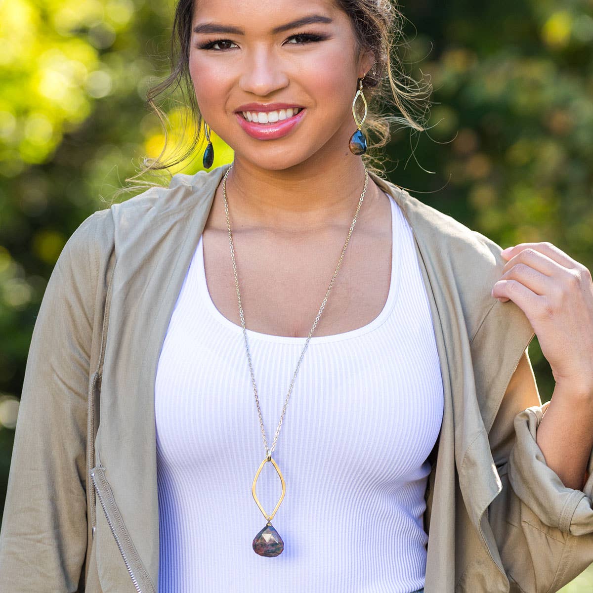 Gold Plated Geometric Necklace - Bloodstone