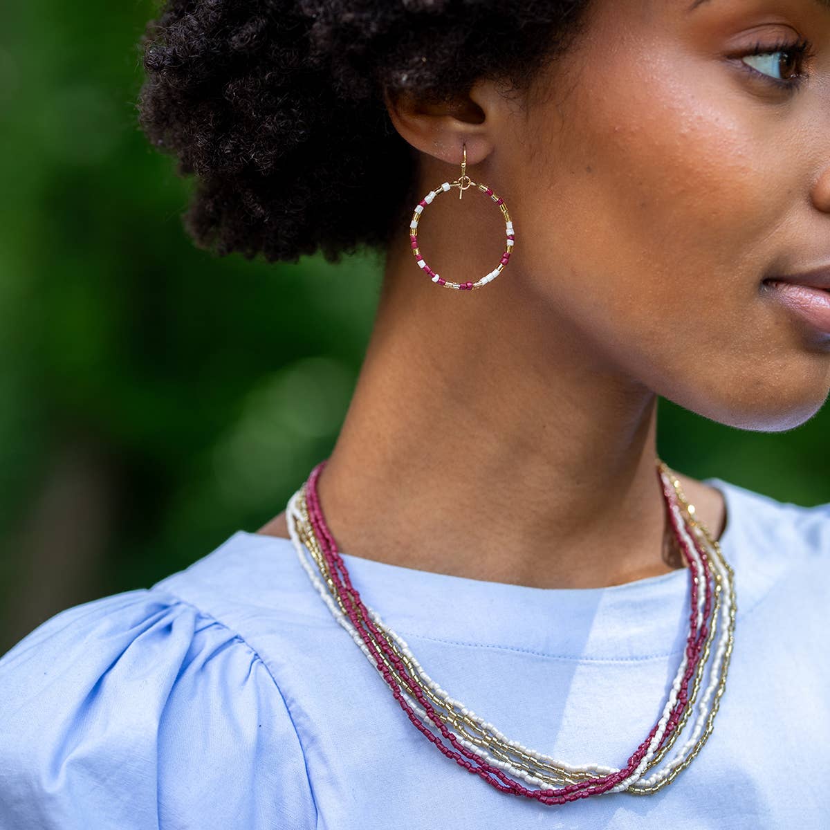 Turquoise water- Seed Bead Hoop Earrings