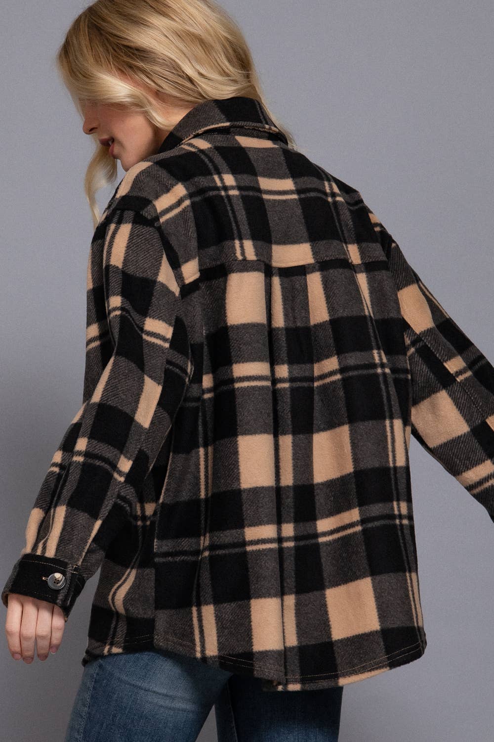 Check Printed Fleece Shacket