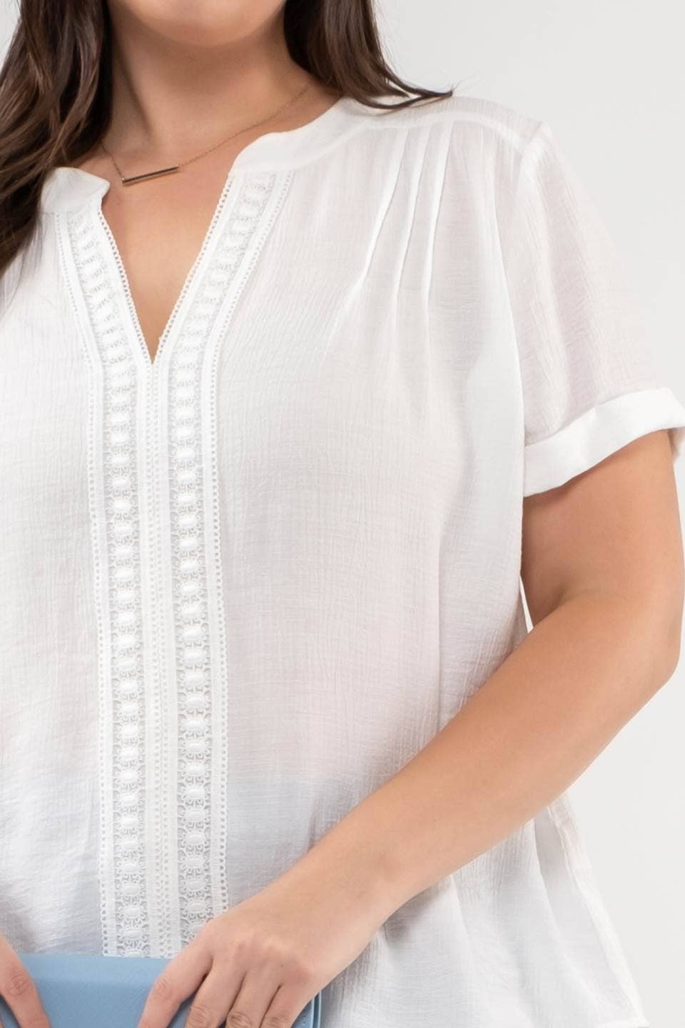 PLUS teal v-neck lace top