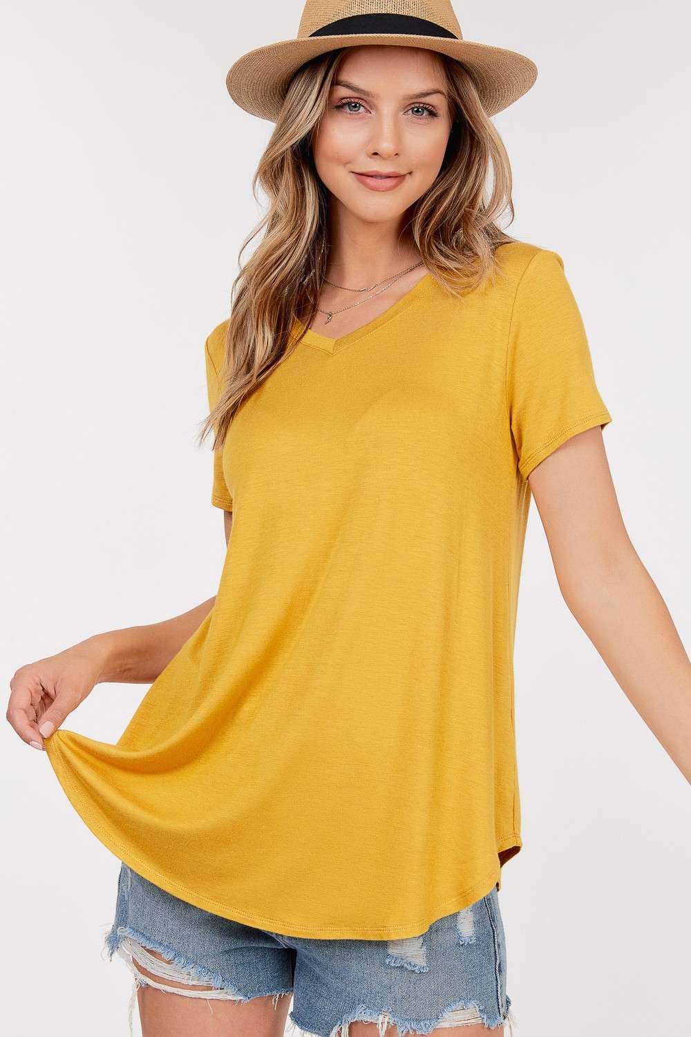 Basic Short Sleeve V Neck Top